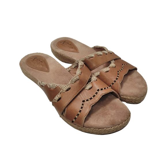 Clarks Artisan Collection Brown Leather Espadrille Slide Sandals - Picture 1 of 13